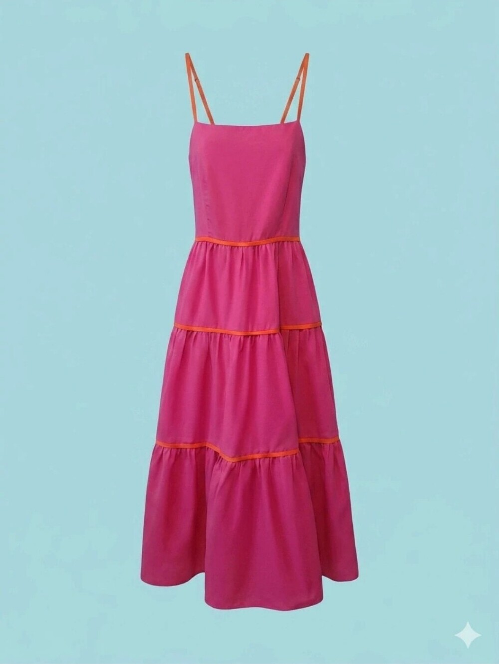 Aakaa Hot Pink Tiered Sundress with Orange Accents